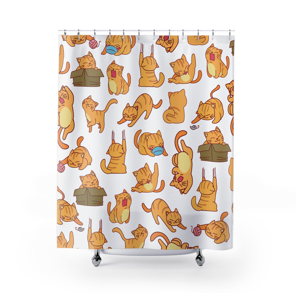 Crazy Orange Cats Shower Curtain