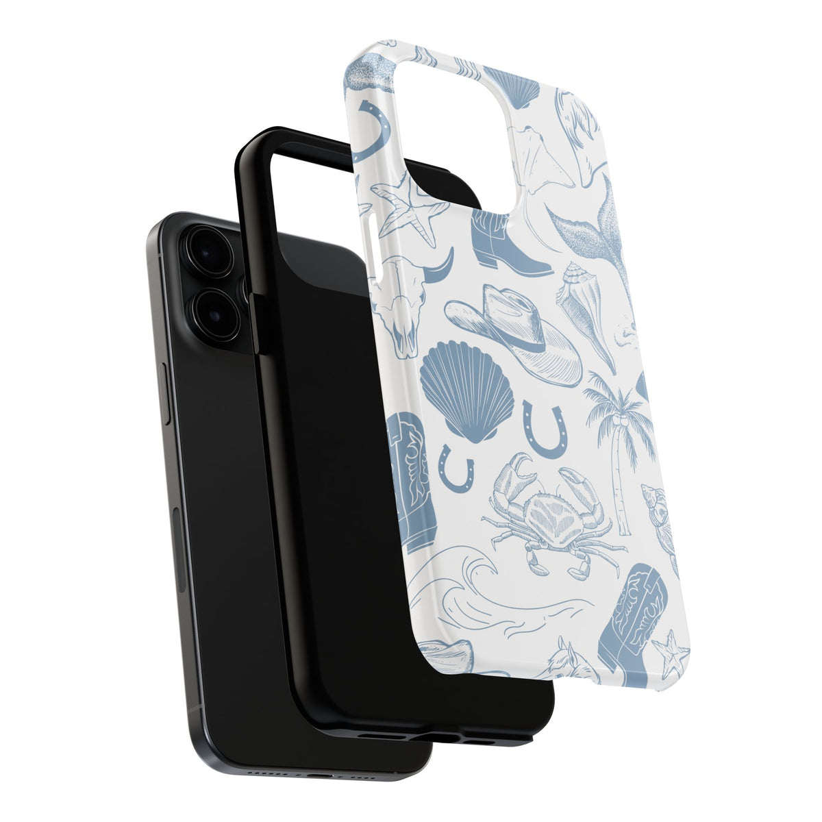 Coastal Cowgirl Tough iPhone Case, White Dusty Blue