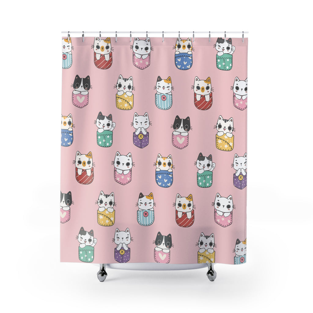 Pink Pocket Cats Shower Curtain
