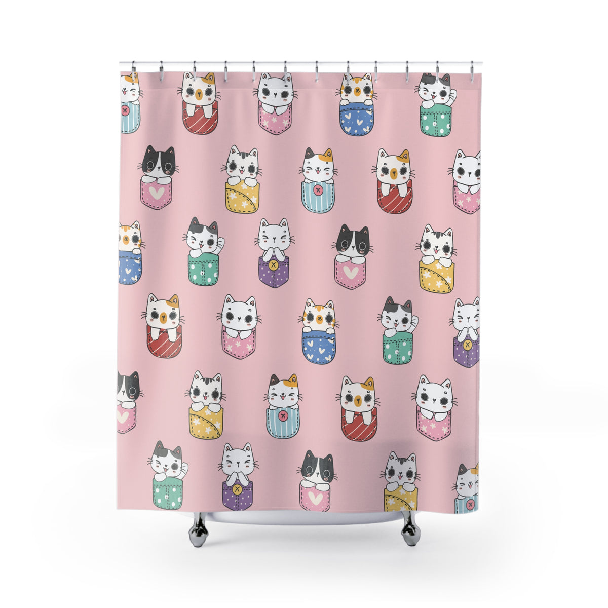 Pink Pocket Cats Shower Curtain