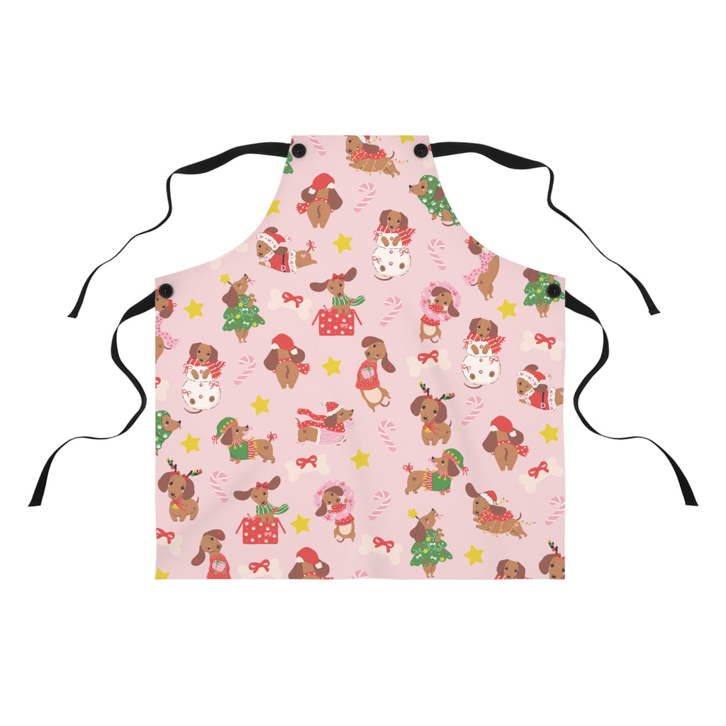 Cute Christmas Doxies Kitchen Apron, Pink