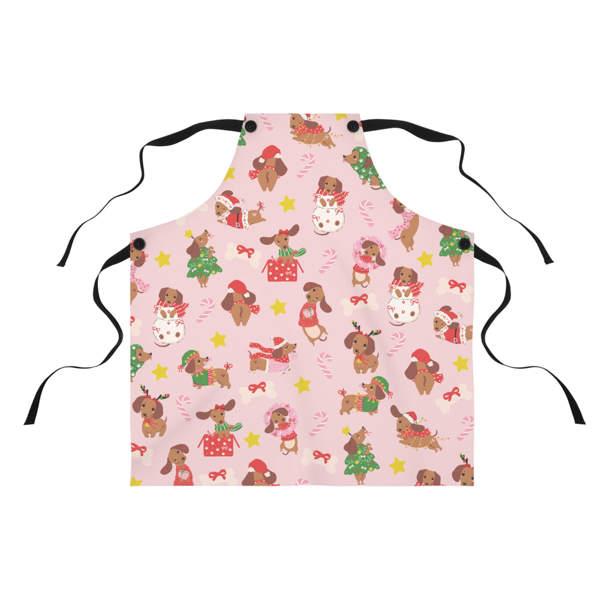 Cute Christmas Doxies Kitchen Apron, Pink
