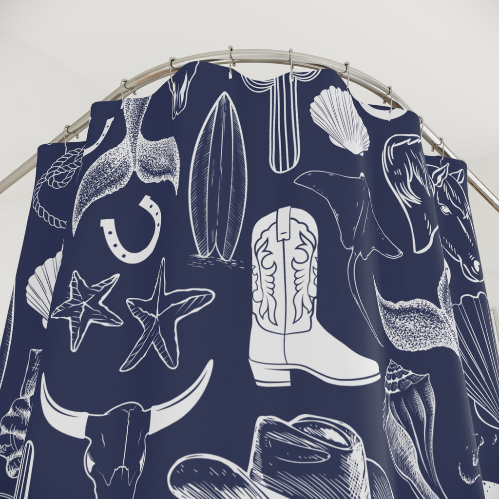 Navy Coastal Cowgirl Shower Curtain