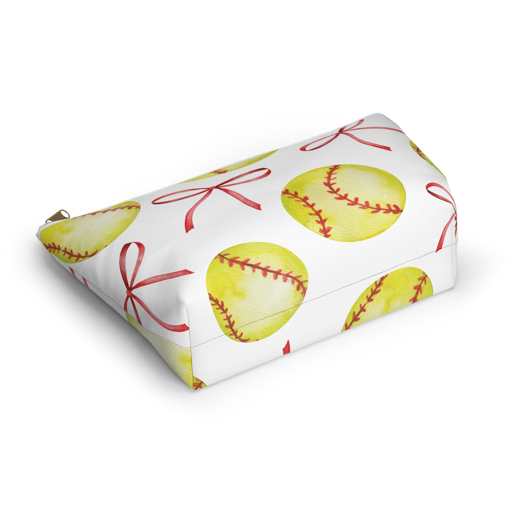 Coquette Softball Zipper Pouch, Makeup Bag