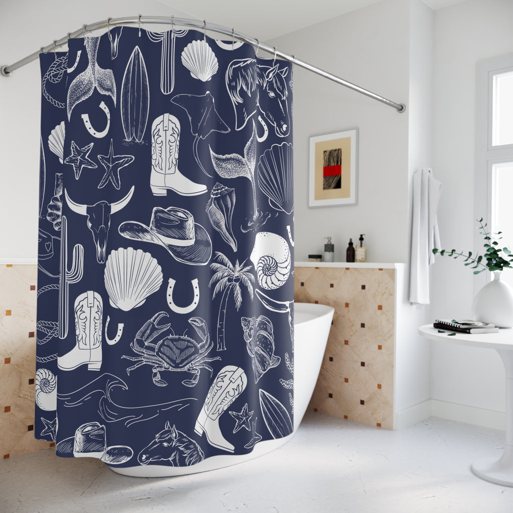 Navy Coastal Cowgirl Shower Curtain