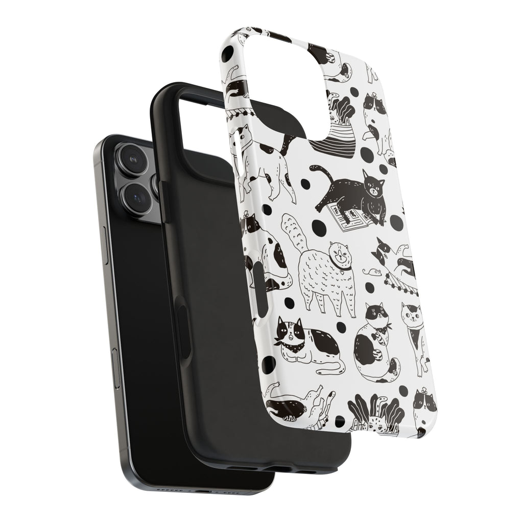 Black and White Doodle Cats Tough iPhone Case
