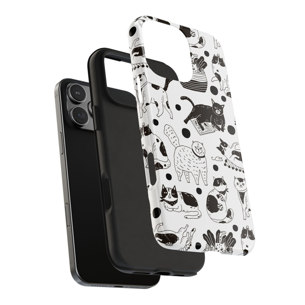 Black and White Doodle Cats Tough iPhone Case