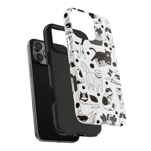 Black and White Doodle Cats Tough iPhone Case