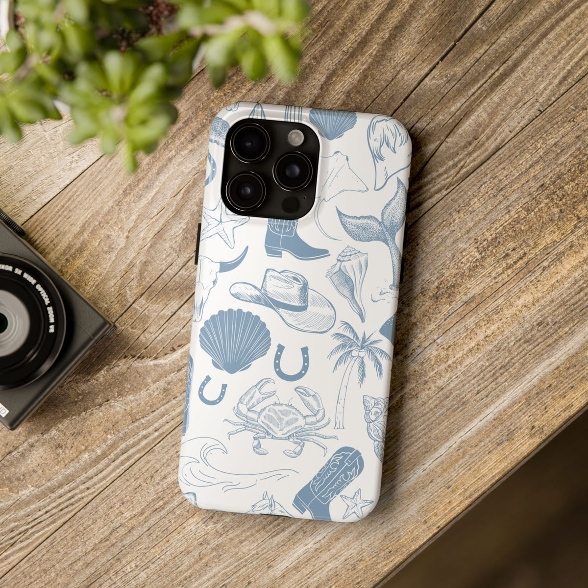 Coastal Cowgirl Tough iPhone Case, White Dusty Blue