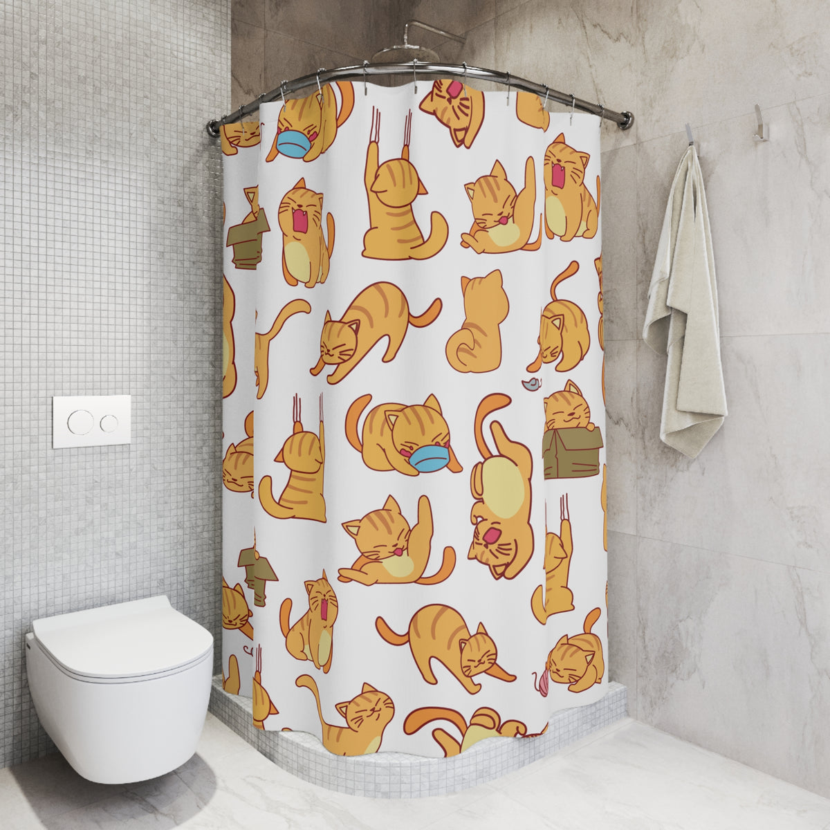Crazy Orange Cats Shower Curtain