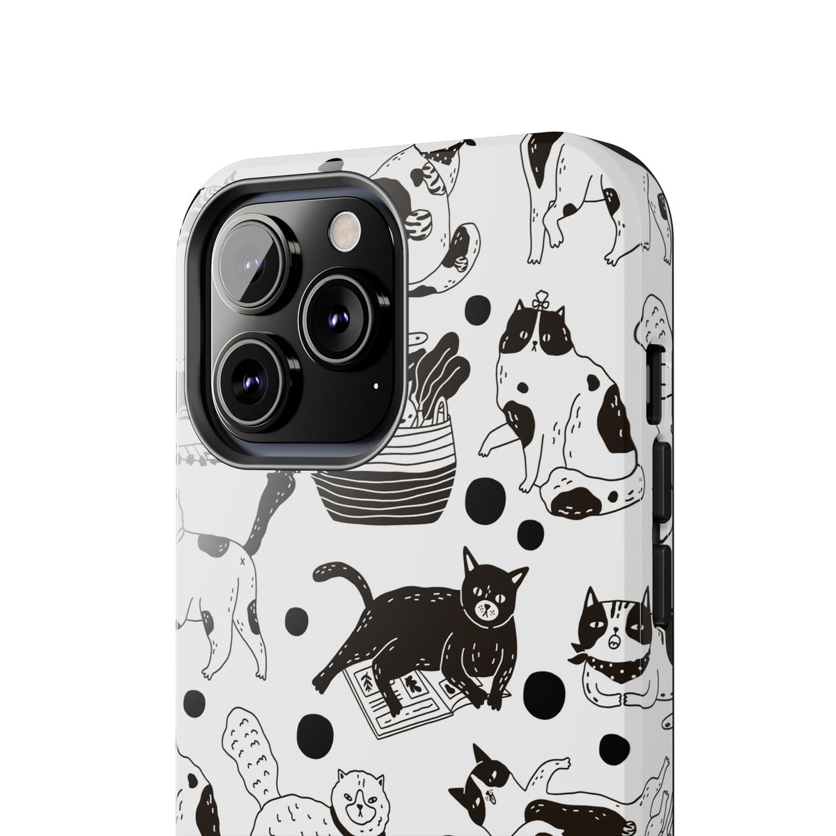 Black and White Doodle Cats Tough iPhone Case