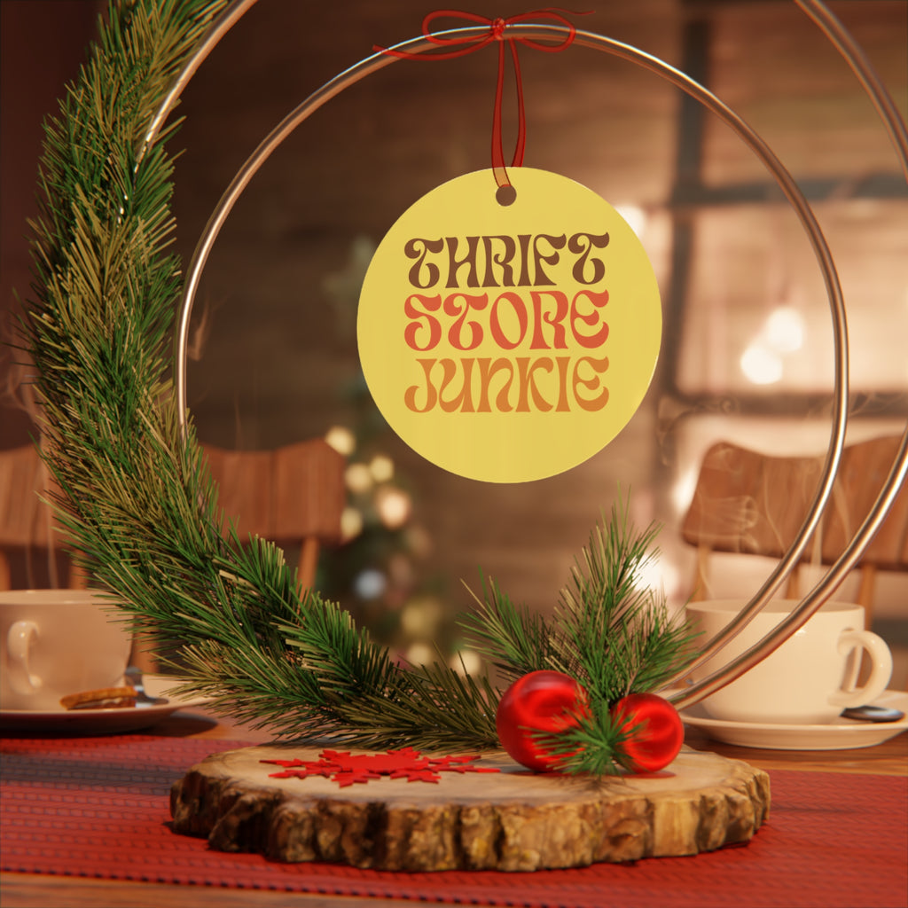Thrift Store Junkie Round Metal Ornament