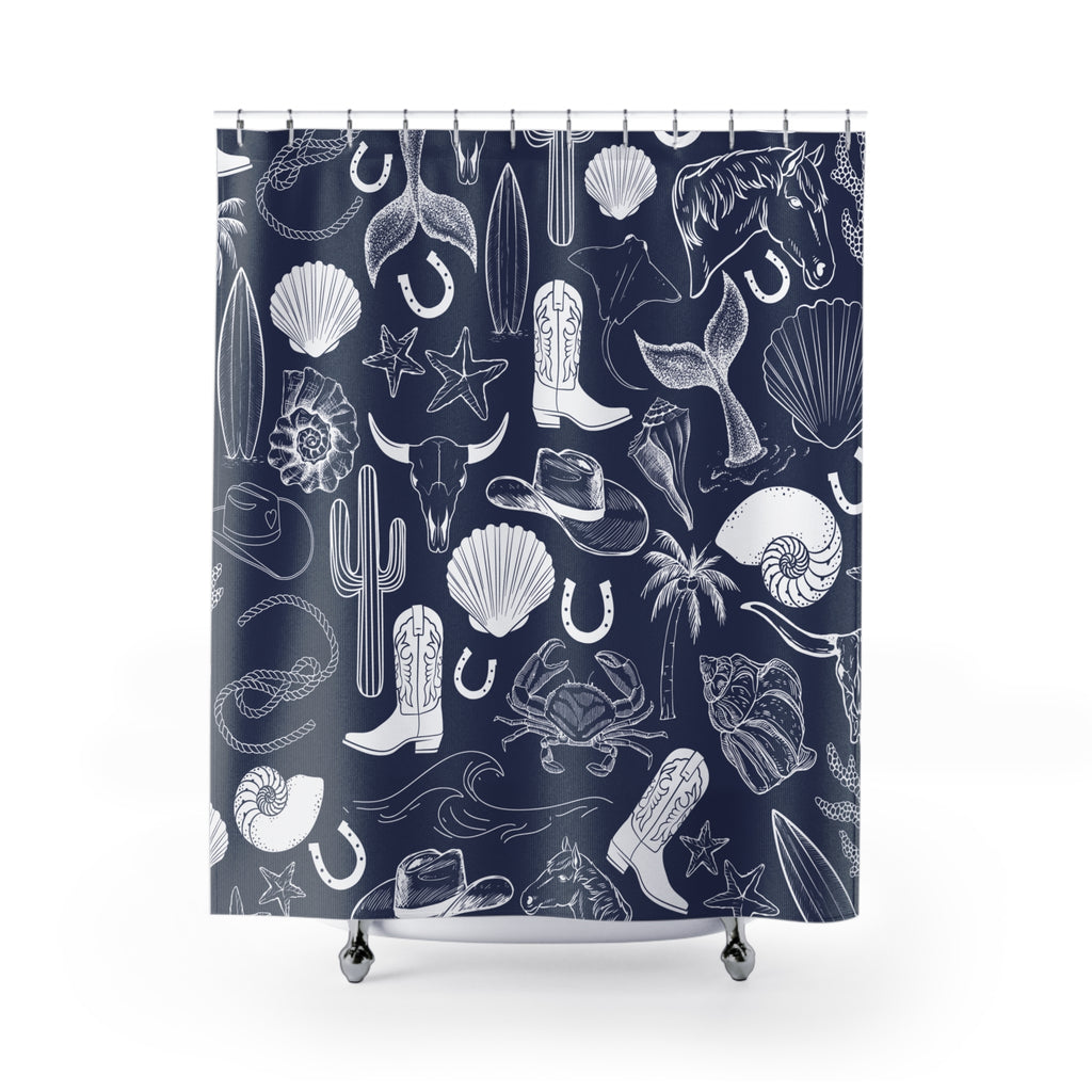 Navy Coastal Cowgirl Shower Curtain