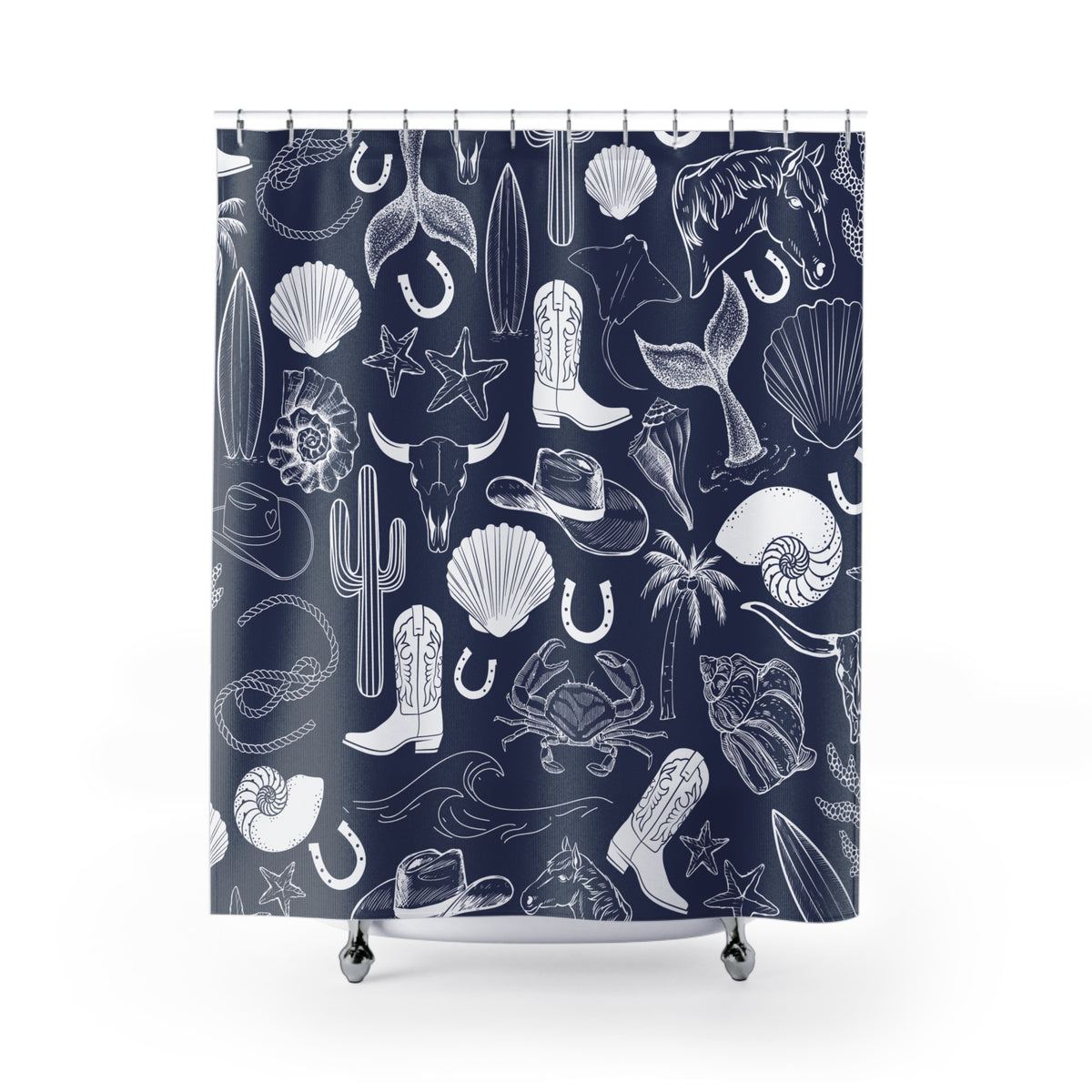 Navy Coastal Cowgirl Shower Curtain
