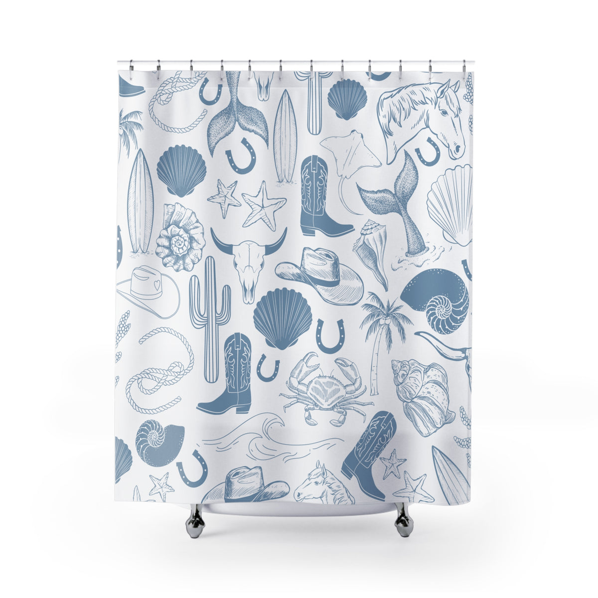 Coastal Cowgirl White & Blue Shower Curtain