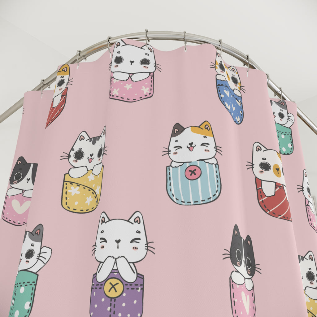Pink Pocket Cats Shower Curtain