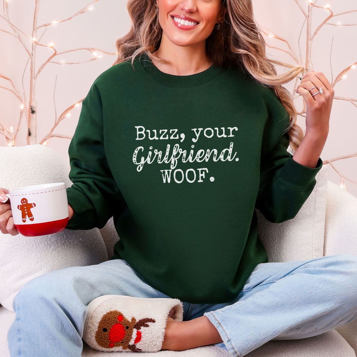 Buzz Your Girlfriend Woof Christmas Crewneck Sweatshirt