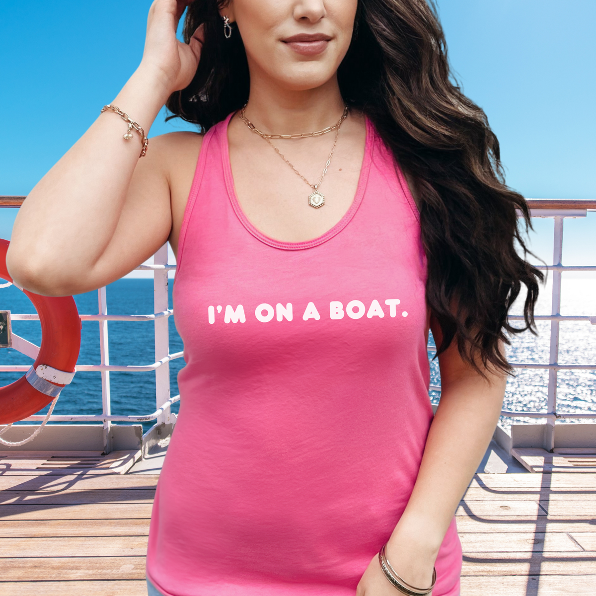 I'm on a Boat Women's Racerback Cruise Tank Top